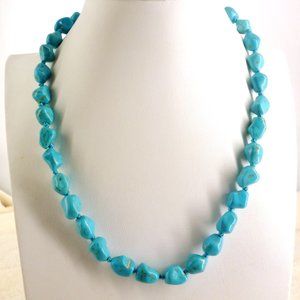 Southwestern Necklace Faux Turquoise Nugget Hand Knotted 18.5" Heart Toggle